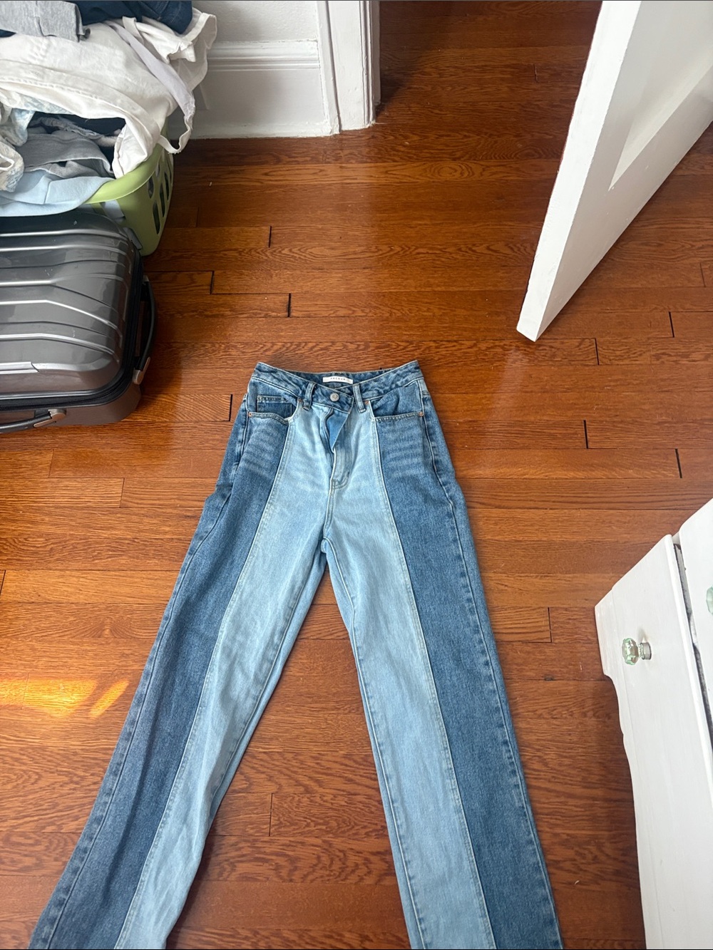 High-Rise Two-Tone Blue Panel Jeans for Women pacsun